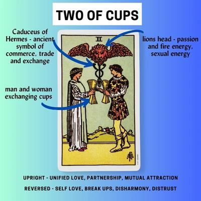 Two of Cups Tarot Card Meaning Reference Card